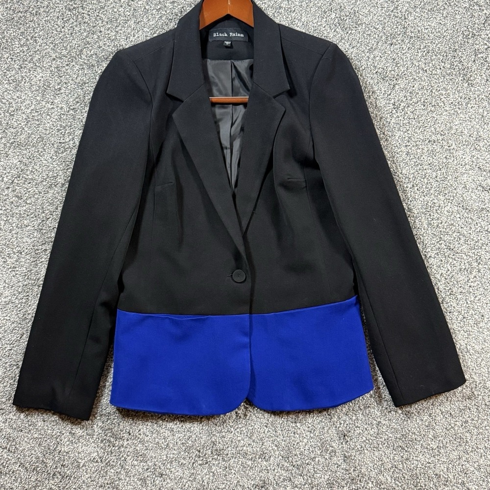 Black Rainn Colorblock Blazer Womens Medium Black Blue Career Jacket